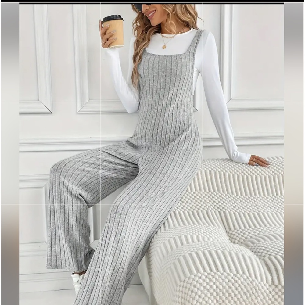 GRAY FLEECE ROMPER JUMPSUIT - Picture 2 of 10
